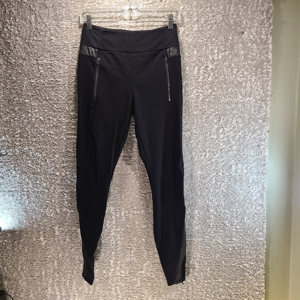 Athleta Womens Pants S Black Luxe Ponte Legging Pants Ankle Zip Rayon Nylon